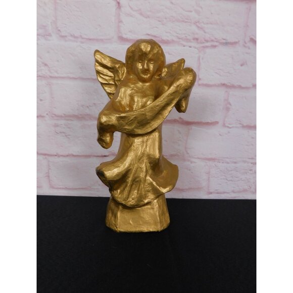 Vintage Gold Paper Mache Banner Angel 12" Holiday Décor Unique - Picture 2 of 9